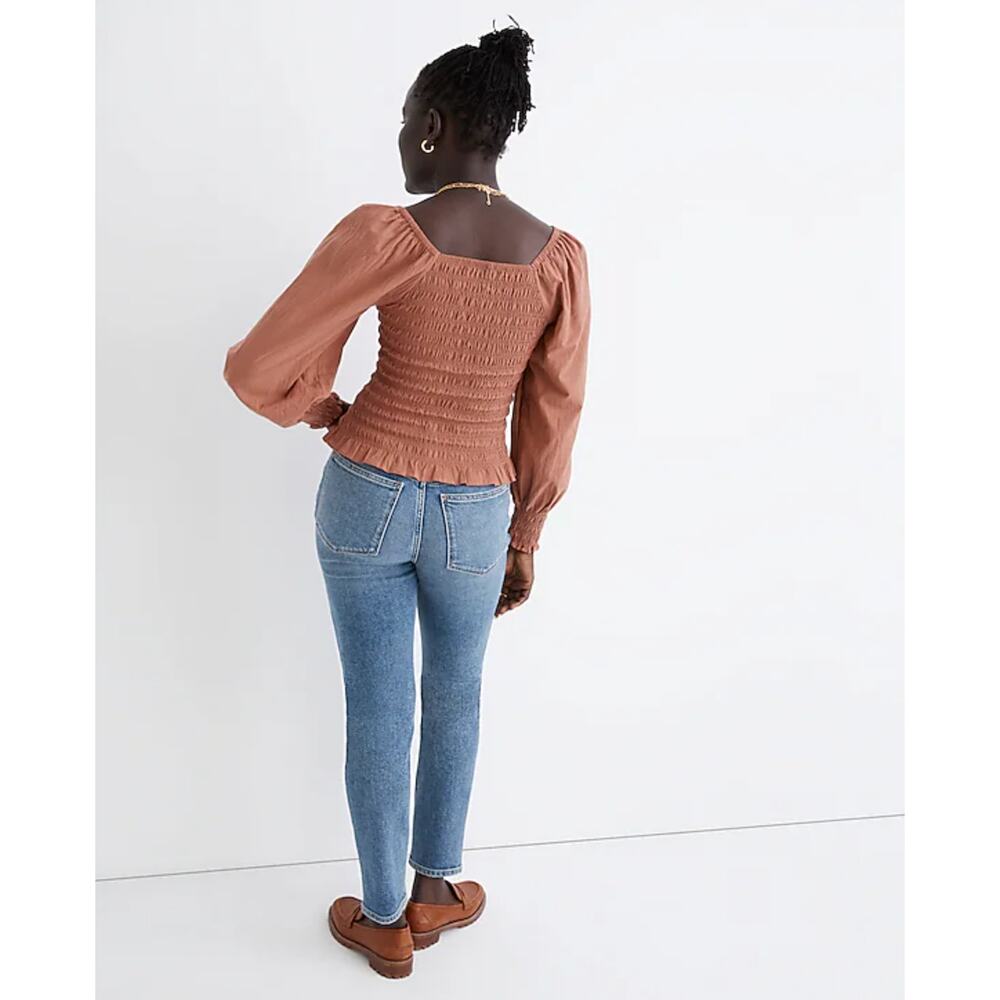 Madewell Lucie Bubble Sleeve Smocked Top Size XL Burnt Umber Style NC843 - Picture 9 of 16